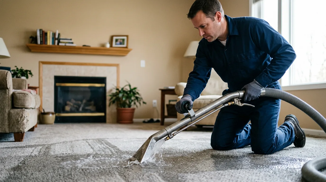 Water damage restoration technician working near Bondsville, MA